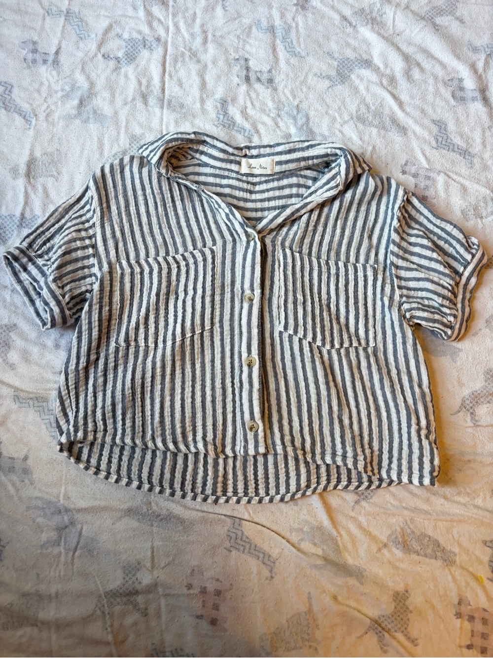 Love Notes Gray & White Striped Button Crop Top